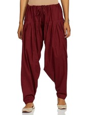 Cotton Women Patiala Salwar Regular Fit Salwar Pants Regular Maroon Free Size
