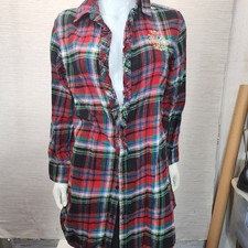 Lauren Ralph Lauren Red Plaid Flannel Ruffle nightgown Gold Crest Small