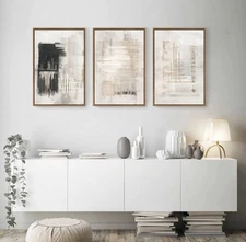 HPINUB Modern Abstract Canvas Wall Art, Set of 3 Framed Art Prints, Black and Wh