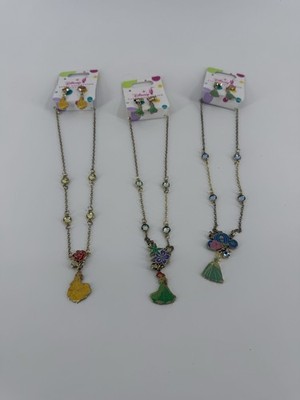 3 Disney Parks Princess Belle, Ariel, Cinderella Jewelry Necklace & Earrings