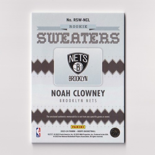 2023-24 Panini NBA Hoops Winter Rookie Sweaters #RSW-NCL Noah Clowney RC Rookie - Picture 2 of 2