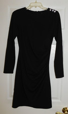 Express Women's Size S Black Ruched Rhinstones Cocktail Business Dress Long Slv