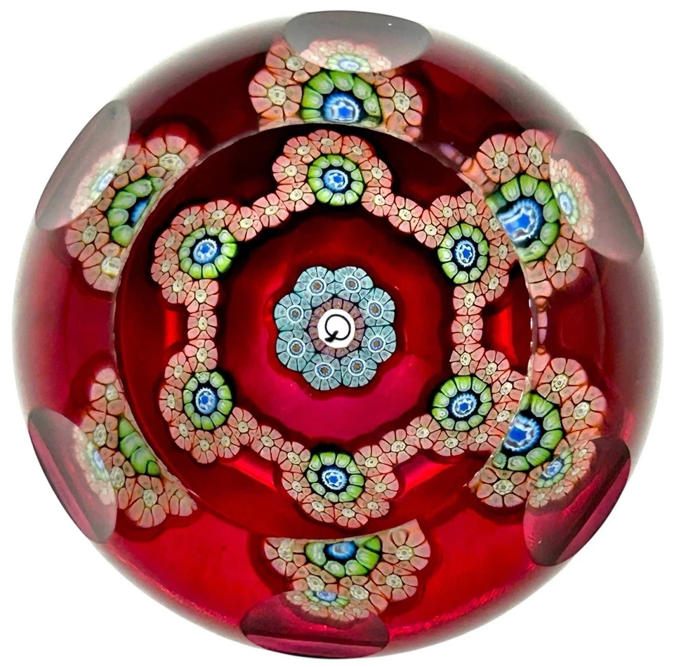 Perthshire Paperweight 1985 PP32 Q Ltd Ed Miniature Millefiore Faceted Ruby Red - Image 2 of 4