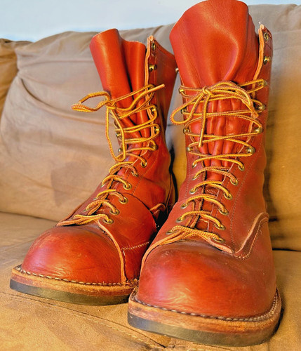 wesco highliner redwood 10.5D logger boots linemen leather work