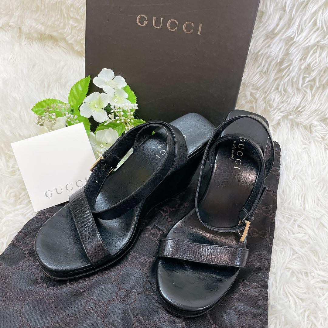 APL GUCCI Mules sandali tacco pelle nero EU37 US7 90604c