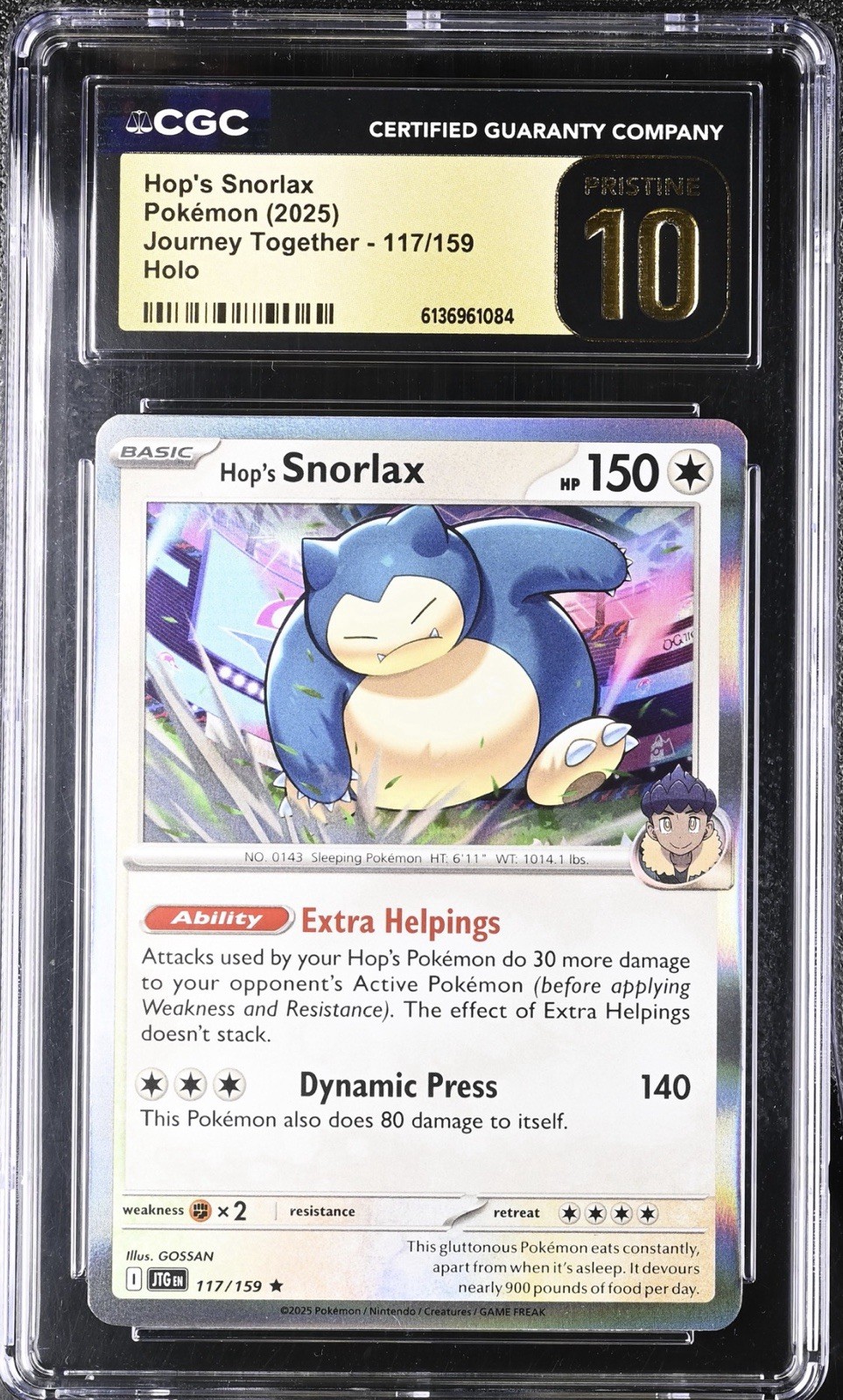 Hop's Snorlax Pokémon (2025) Journey Together - 117/159 Holo CGC PRISTINE 10 BL!