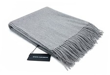 100 Pure Cashmere Throw Blanket with Fringes Ultimately Soft and Heather Grey