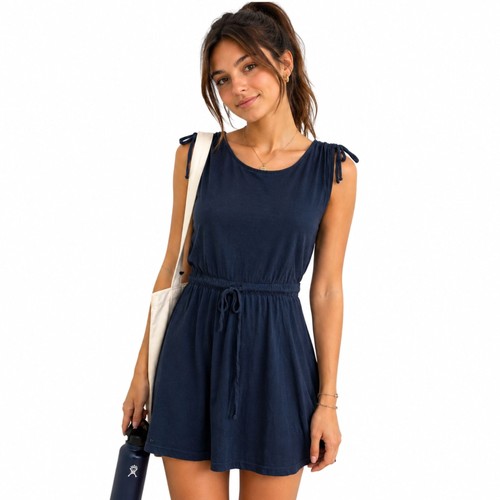 Converse One Star Blue Sleeveless Dress Small Tie Shoulder Elastic Waist Casual