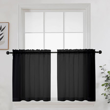 Short Sheer Curtains 24 Inches Long 2 Panels 42"W x 24"L Pack of 2 Navy Blue