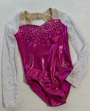 OZONE Gymnastics LEOTARD Competition PINK MESH Rhinestone Bling GK CL Size: YL