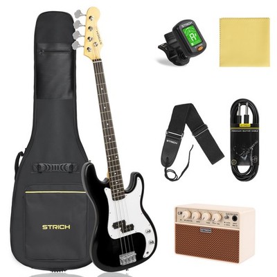 STRICH Electric Bass Guitar 4 Strings Full-Size Beginner Kit SPB-S10 Black Bass
