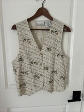 VTG Casey  Max Womens M 90s Y2K Vest Beige Floral Embroidered Cottagecore