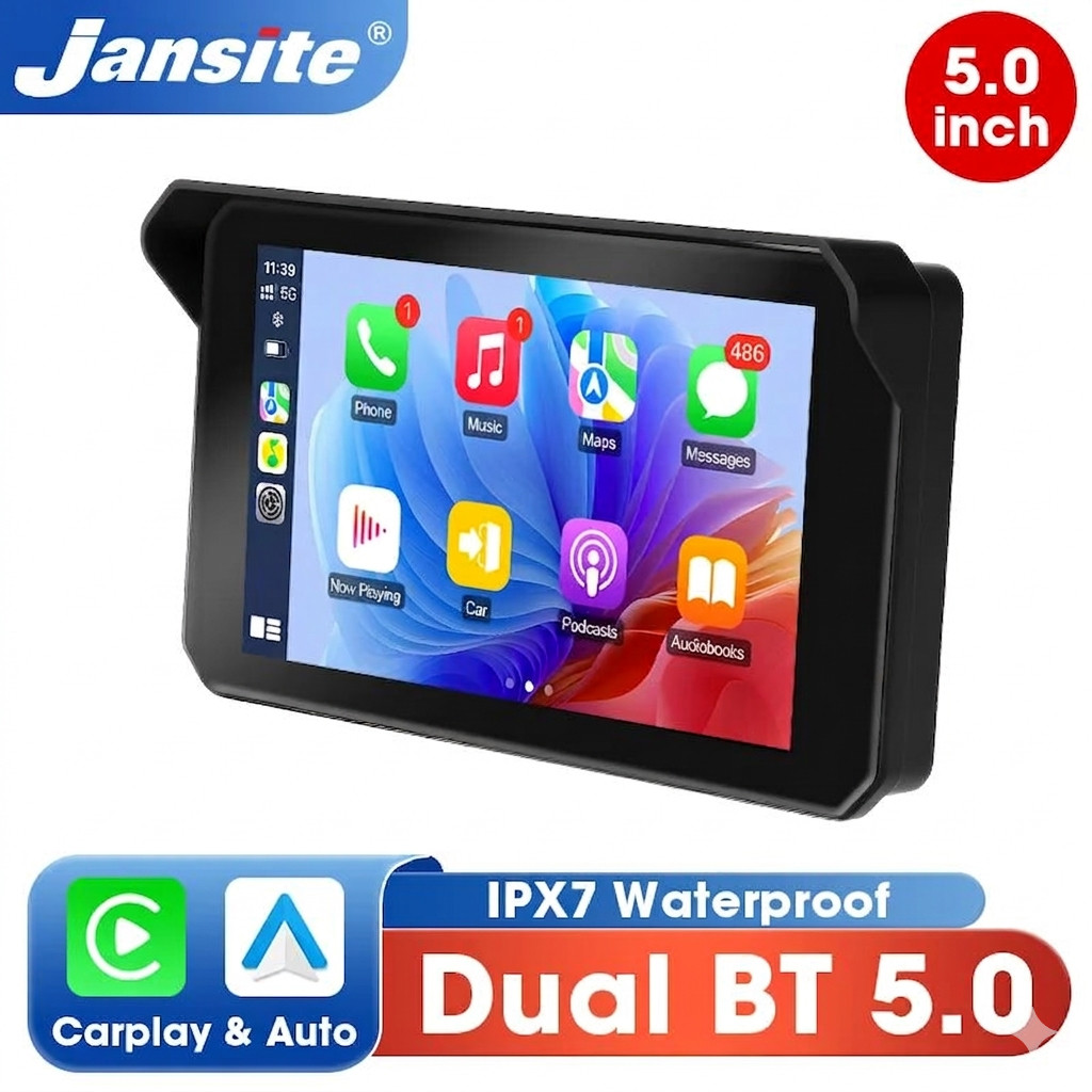 - Senza marca/Generico - - Schermo 5'' Navigatore Kit Moto Android Auto Apple CarPlay Wireless Touch GPS - Immagine 1