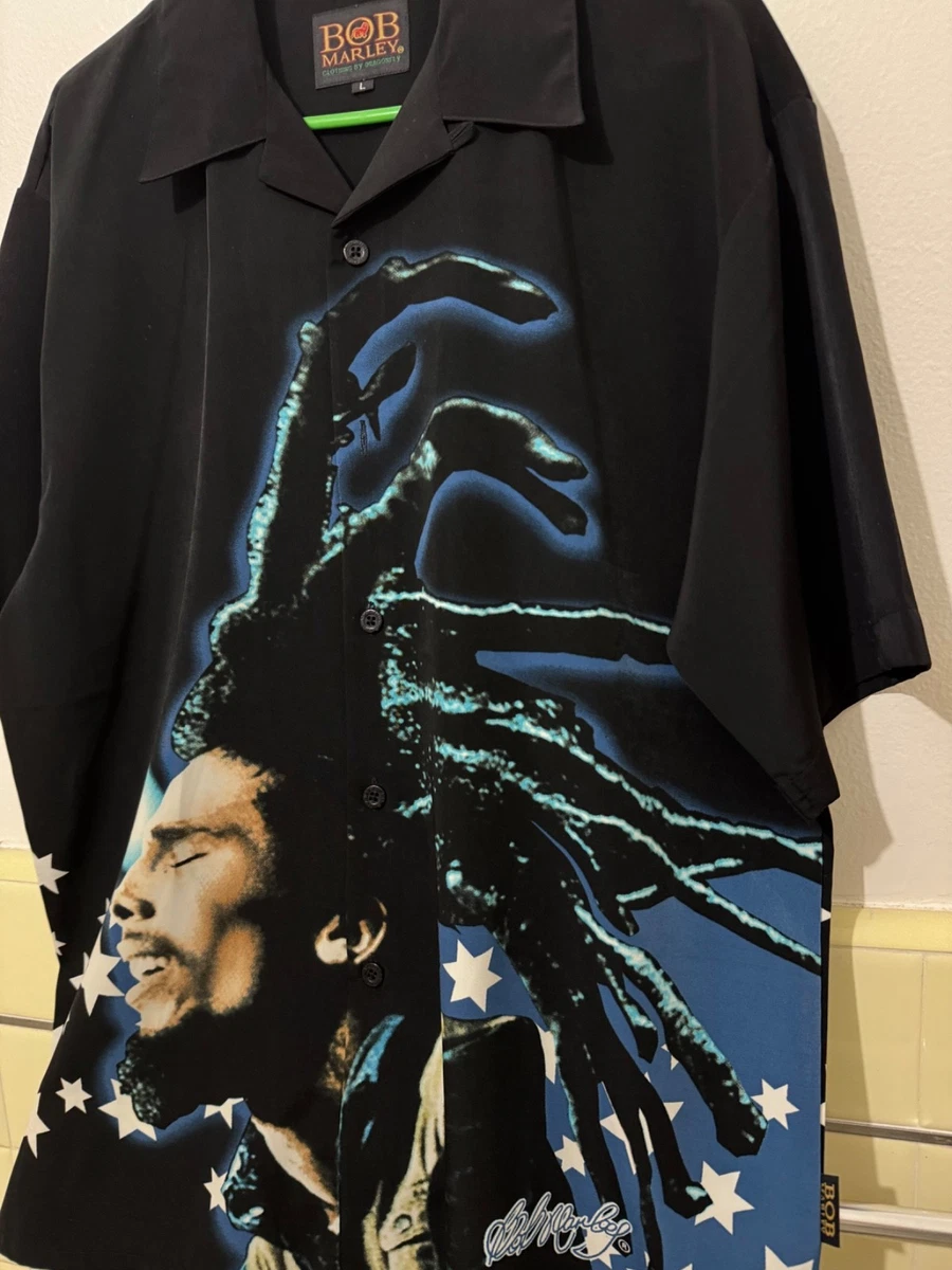 Bob Marley Polyester Button-Up Casual Button-Down Shirts for Men