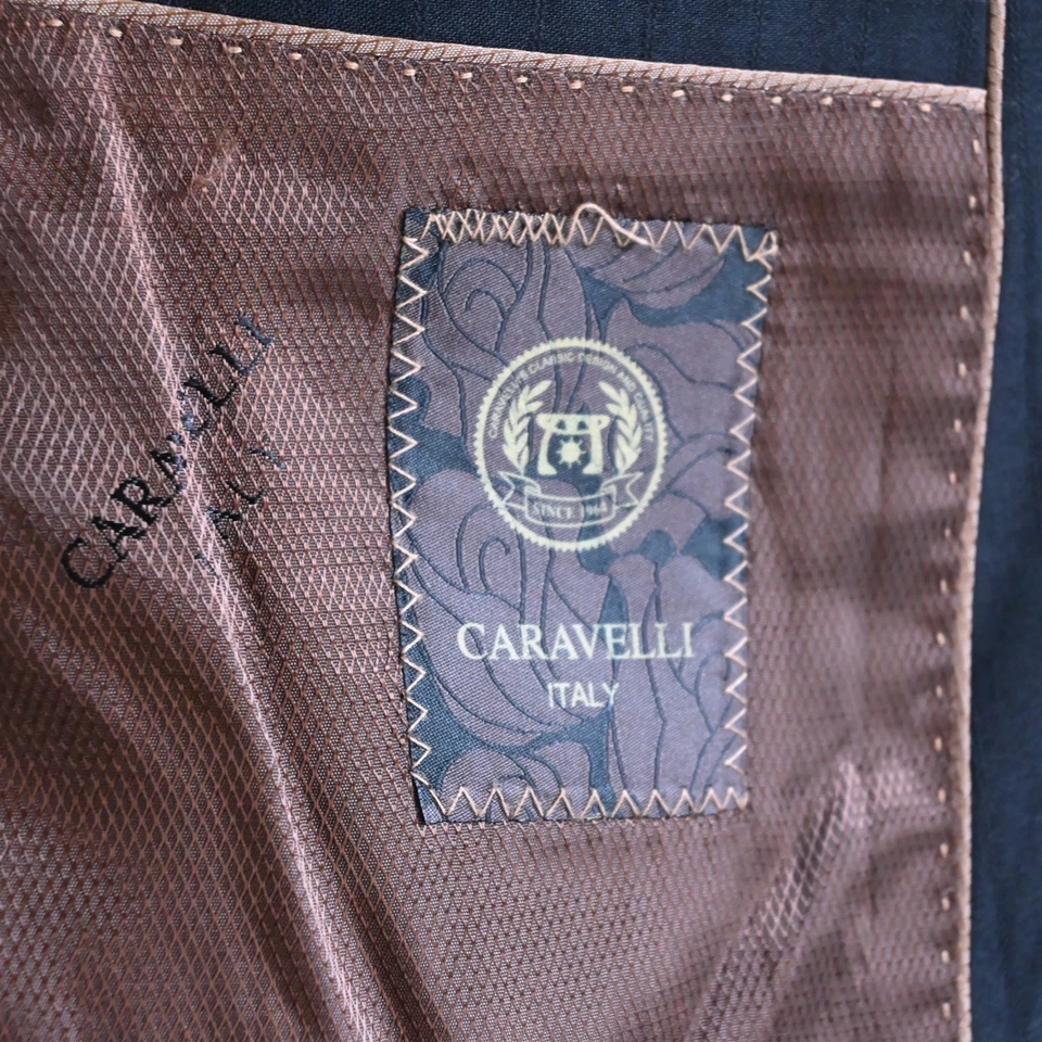 Caravelli 54R 46x29 Negro Rayas Super 150s París Hombres Chaqueta Pantalones Traje Foto 4 de 4