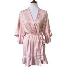 Victoria's Secret Kimono Robe Pink Satin Belted Sleeve Lightweight Size Small