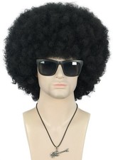 VGbeaty Men Women Short Curly Black Afro Rocker Wig Halloween Costume Party