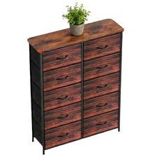 Dresser for Living Room with 10 Storage Drawers Organizer Unit Brown Curved