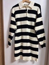 GUCCI Dress XS 88cm Length 2WAY Zip Sleeve Cotton Blend White Black
