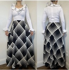 Alfred Weber Vintage Maxi dress gown bell sleeve ruffle neckline white black XS