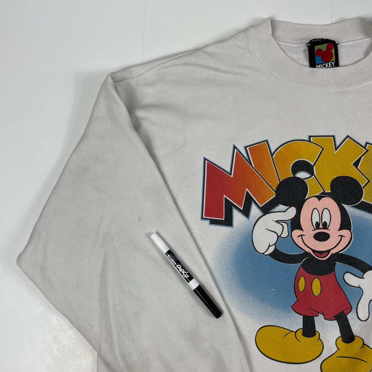 VINTAGE Mickey Mouse Sweatshirt Adult 2XL XXL White Disney Rainbow