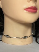 Vintage Filigree Beaded Silvertone Necklace Choker Victorian Revival L432