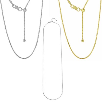 24'' Sterling Silver Adjustable 1.1 mm Franco Slider Chain Necklace w/ Bead