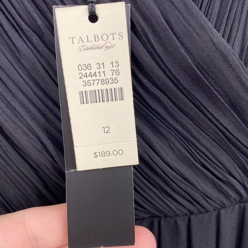 Vestido Talbots Fit & Flare Seda Cuello en V Negro Talla 12 Nuevo con Etiquetas Plisado Busto Cruzado - Imagen 5 de 9