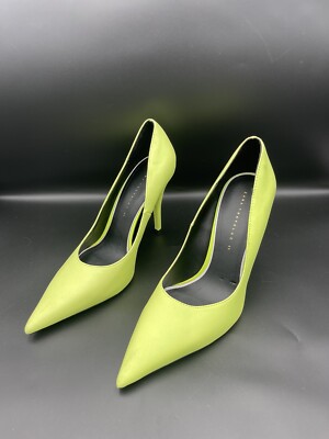 Zara Trafaluc Neon Yellow Faux Leather Stilletto Pump Heels