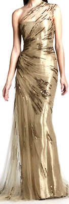 Monique Lhuillier Collection Runway Gold Embroidered Long Maxi Gown Dress US 2 4