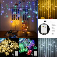 96 LED Curtain Lights Snowflake String Light Window Decor 8 Mode Party Christmas