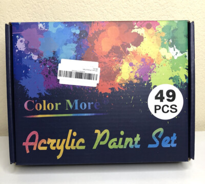 NEW Color More Acrylic Paint 49 Piece Set w Brushes Palette Sponge Knive Canvas