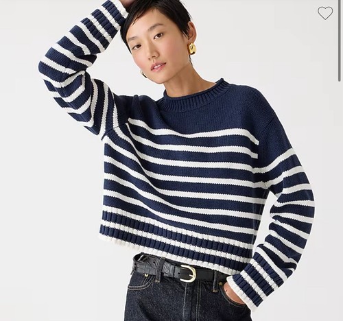 J CREW Rollneck™ Cotton Knit sweater in stripe BV396 Small Navy & White