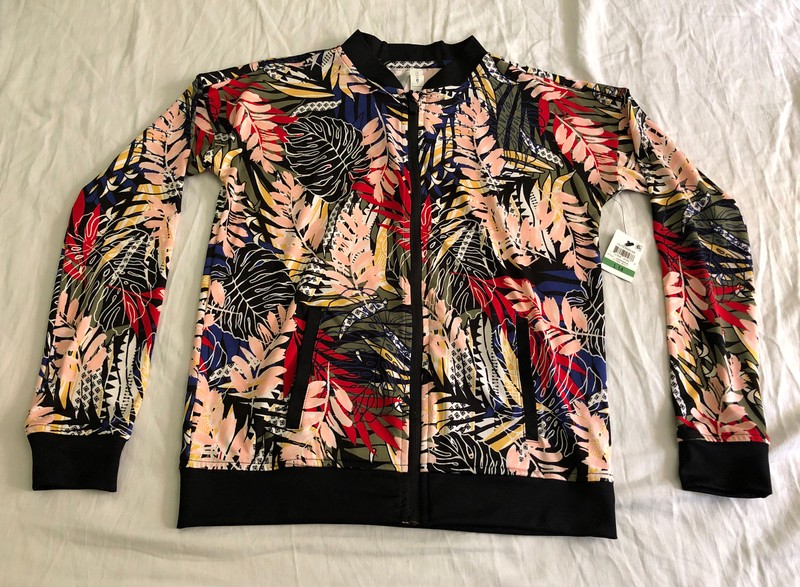 NWT Ideology Tween Girls Printed Bomber Jacket black floral Zip Up top size L14
