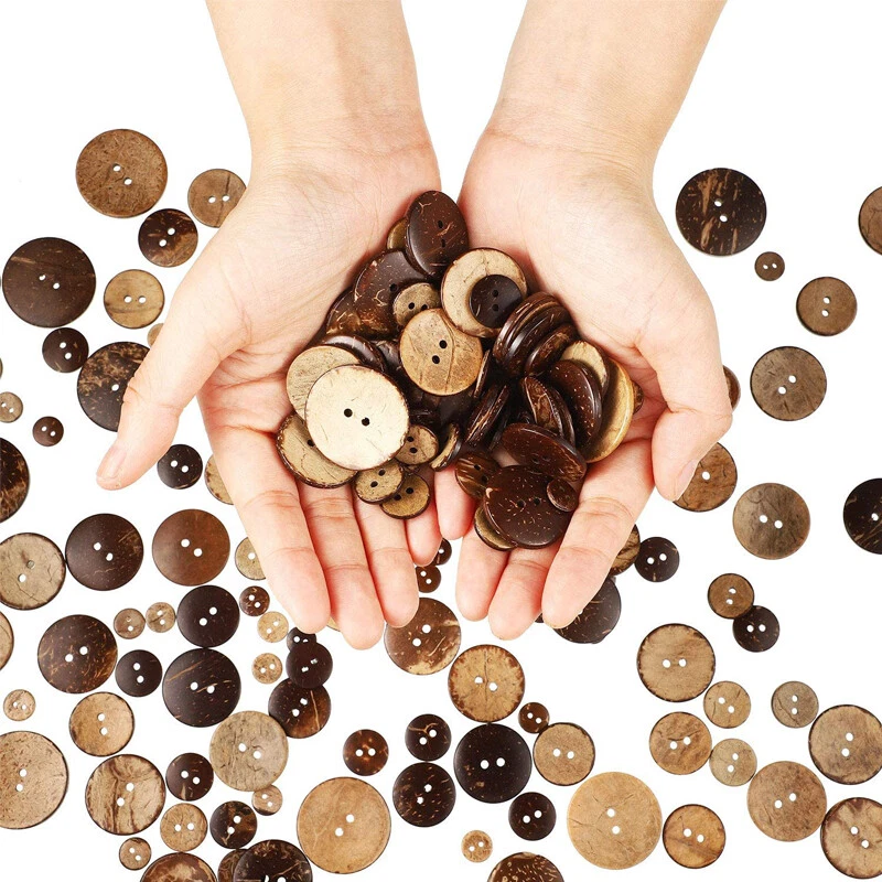 150pcs 5sizes Mix Coconut Shell Natural Wooden Buttons 2 Holes DIY Cloth Sewing - Image 2 of 4