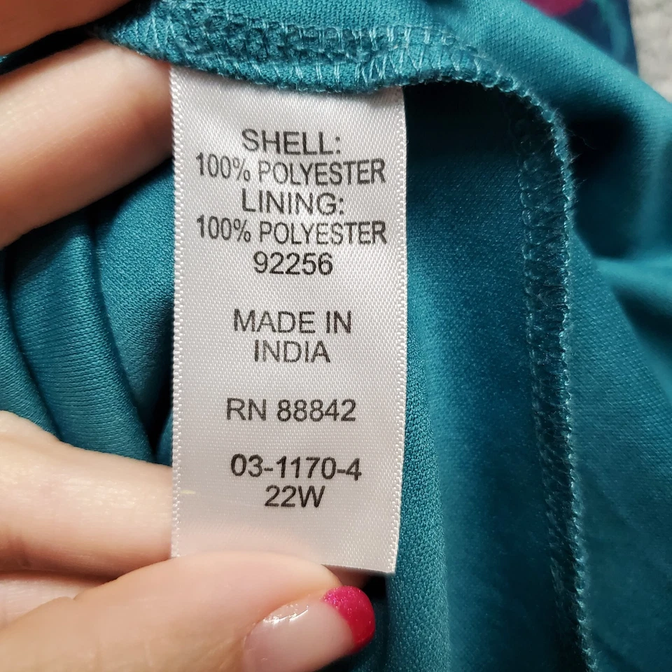 Roaman's Dress Womens Plus 22w Green Pink Blue Floral Party Garden Cruise Brunch - Image 4 of 4