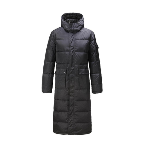 Mens Coat Black Long Hooded Full Length 