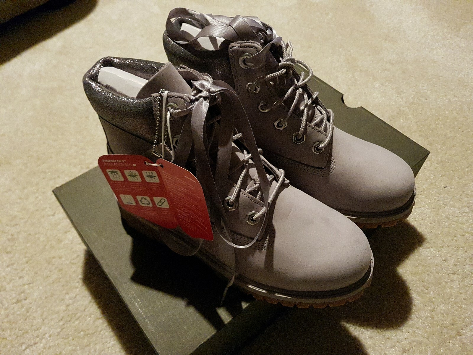 Timberland 6 Inch Premium Waterproof Light Grey Nubuck Junior Ankle Boots