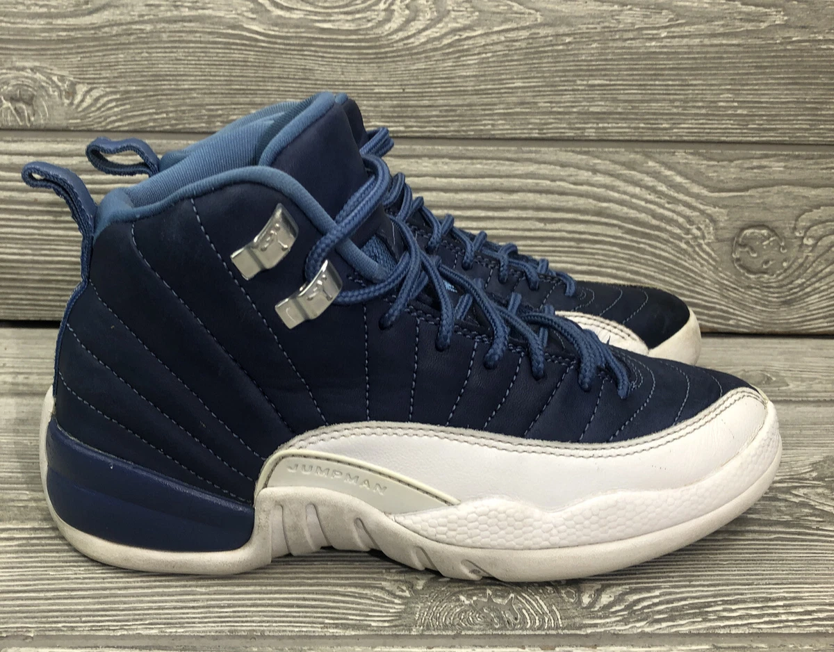 Jordan 12 navy blue white sale
