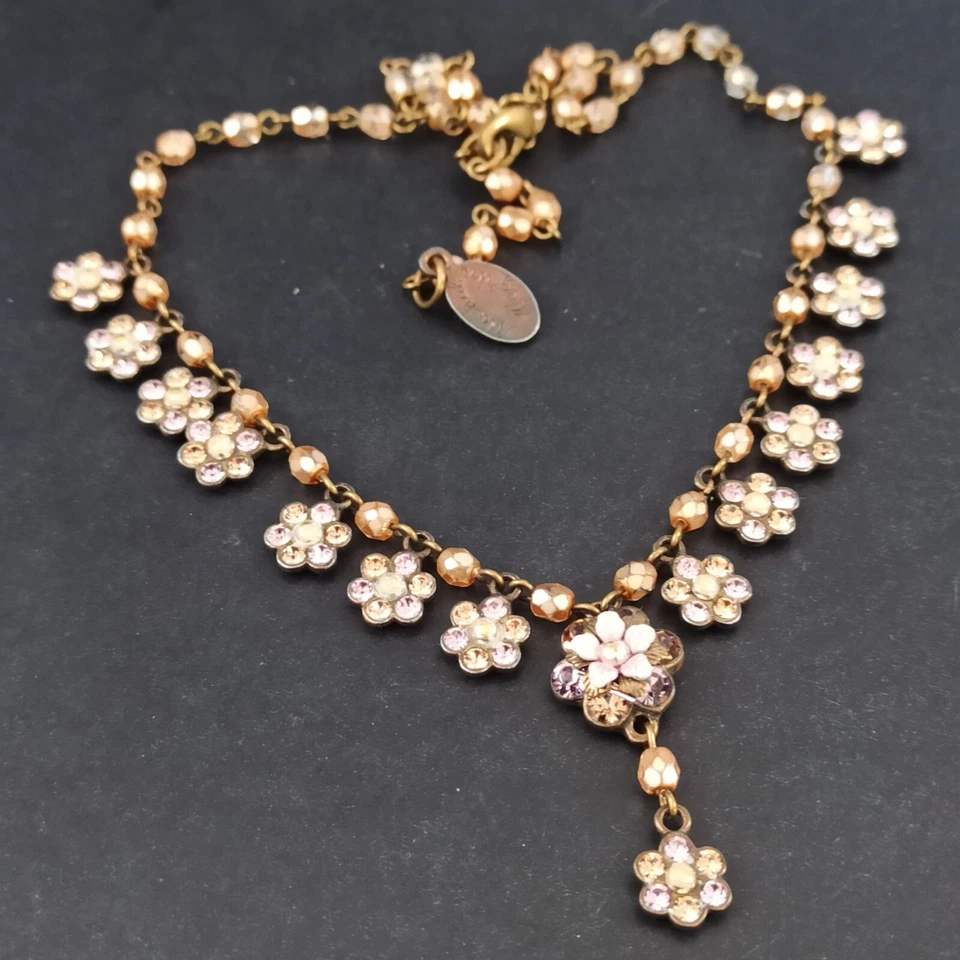 Collar Michal Negrin Beige Rosa Gota en Y Cristales Cuentas Shabby Chic Foto 2 de 4