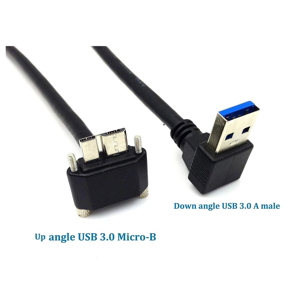 Down Angle USB 3.0 A Male to Micro 3.0 Male UP Angle Screw Lock Data Sync Cable - Image 3 of 4