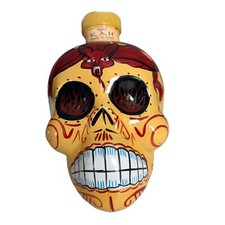 Decantador Calavera Día de Muertos Kah Tequila Amarillo Rojo Diablo Coleccionable 750 ml