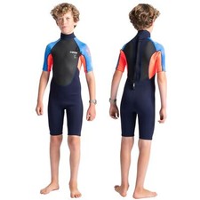 C-Skins Element Junior Unisex 3/2mm Shortie Wetsuit - Navy/Flo Red/Blue - MS
