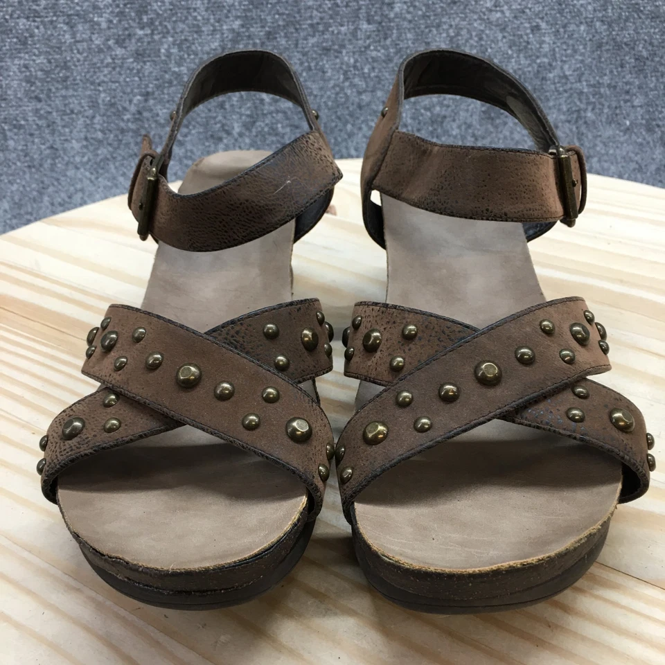 Ruff Hewn Sandals Womens 9.5M Ankle Strap Brown Faux Leather Studded Wedge Heels - Image 4 of 4