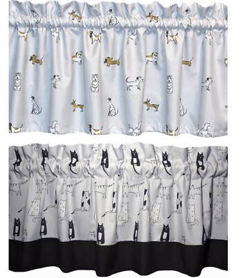 NEW kitty CAT or DOG dogs white gray grey black window valance topper