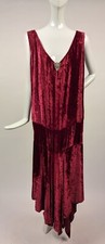FLAPPER 1920  S PLUSH RASPBERRY RED SILK VELVET DRESS W LONGER REAR