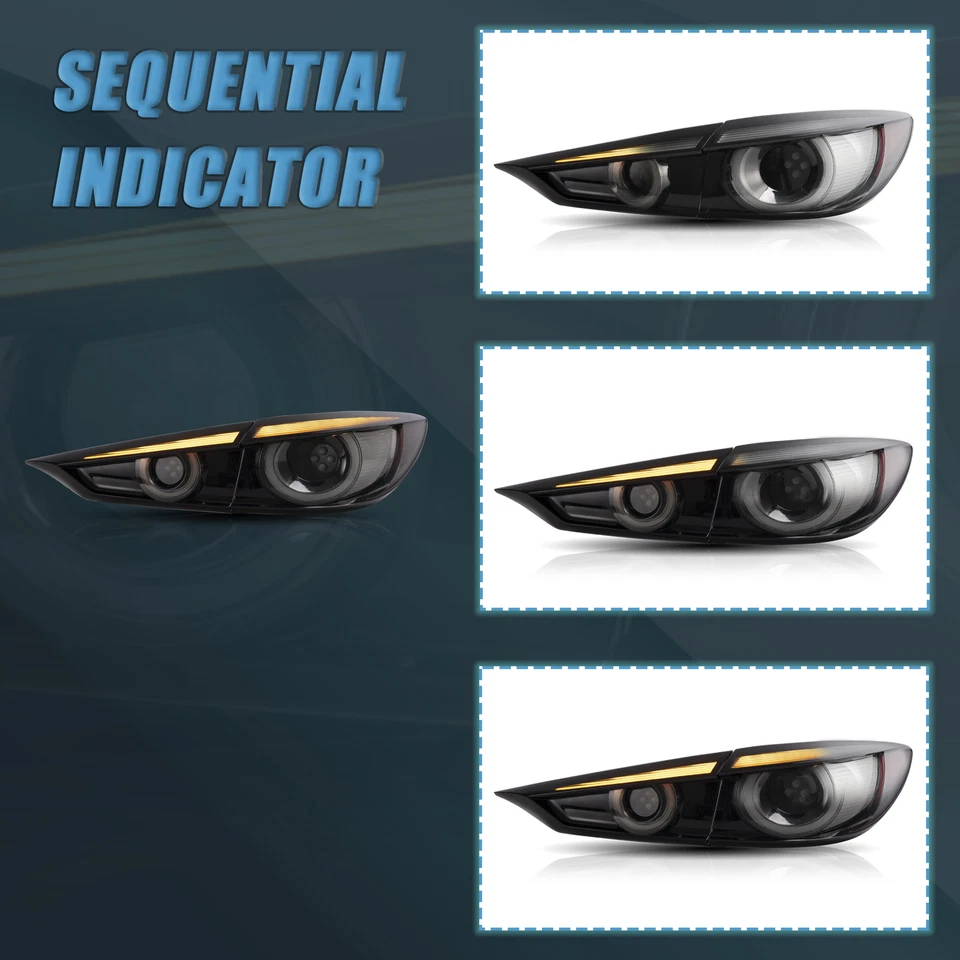 Par de luces traseras LED ahumadas para Mazda 3 AXELA 2014-2018 sedán con giro secuencial Foto 4 de 4