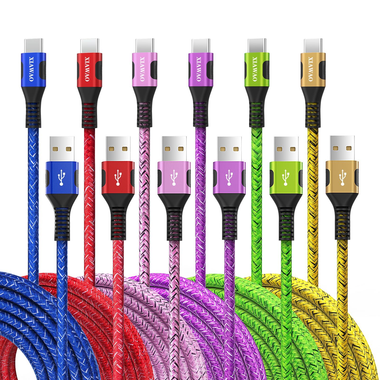 XIAWAO 6-Pack USB to USB C Cable 10ft 6ft Fast Charging A to Type C Charger Cord