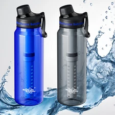Filtered Water Bottle with Replaceable Filter BPA-Free,6-Stage Purifier Camping