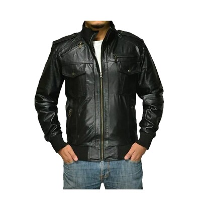 Zayn Men's Black Bomber Biker Jacket Genuine Leather Soft Lambskin Fashion Coat